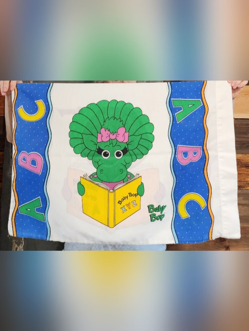 Vintage Barney & Friends 2 Pillow Cases & 2 Curtain Panels.